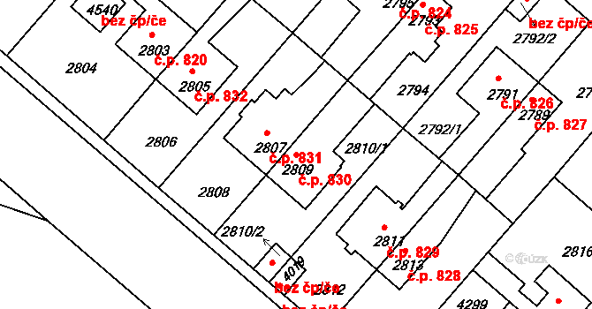 Čelákovice 830 na parcele st. 2809 v KÚ Čelákovice, Katastrální mapa