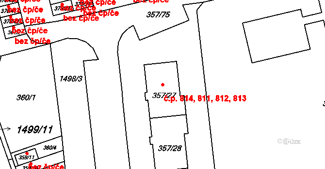 Doksy 811,812,813,814 na parcele st. 357/27 v KÚ Doksy u Máchova jezera, Katastrální mapa