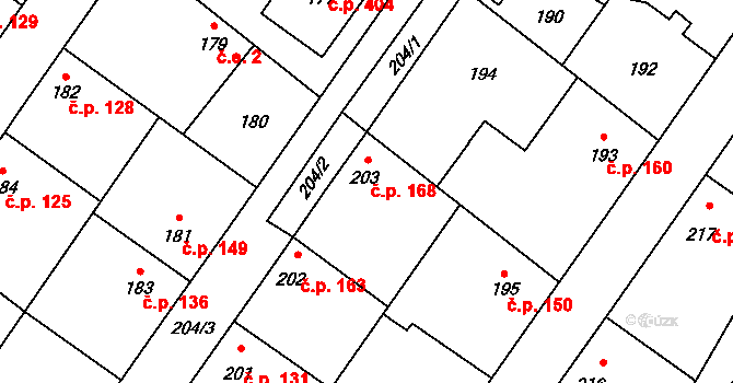 Kačice 168 na parcele st. 203 v KÚ Kačice, Katastrální mapa