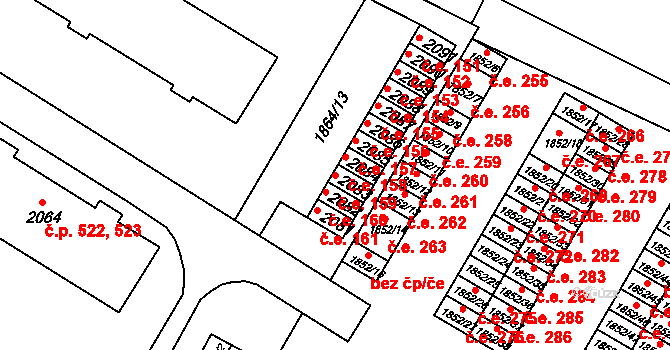 Hrušovany u Brna 159 na parcele st. 2083 v KÚ Hrušovany u Brna, Katastrální mapa
