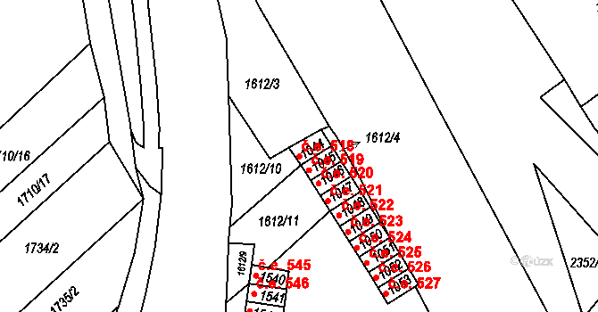 Tišnov 518 na parcele st. 1044 v KÚ Tišnov, Katastrální mapa