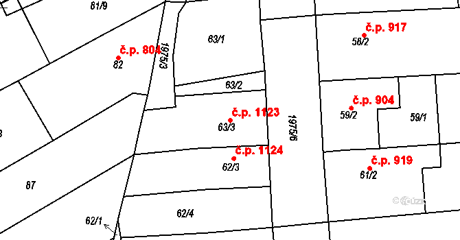 Mistřín 1123, Svatobořice-Mistřín na parcele st. 63/3 v KÚ Mistřín, Katastrální mapa