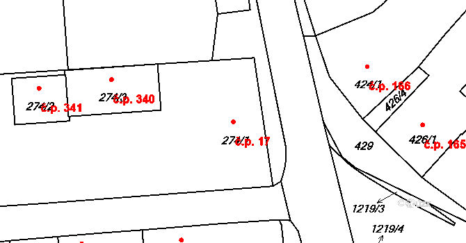 Stonařov 17 na parcele st. 274/1 v KÚ Stonařov, Katastrální mapa