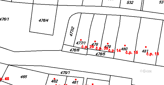Pařezovice 29, Vyškov na parcele st. 477/1 v KÚ Lhota, Katastrální mapa