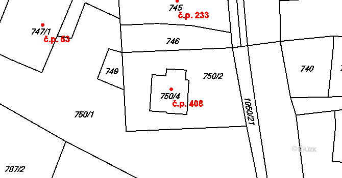 Krmelín 408 na parcele st. 750/4 v KÚ Krmelín, Katastrální mapa
