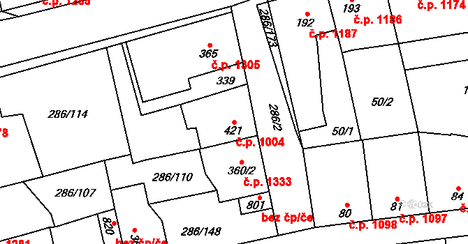 Švermov 1004, Kladno na parcele st. 421 v KÚ Hnidousy, Katastrální mapa