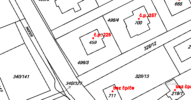Soběšovice 226 na parcele st. 459 v KÚ Horní Soběšovice, Katastrální mapa