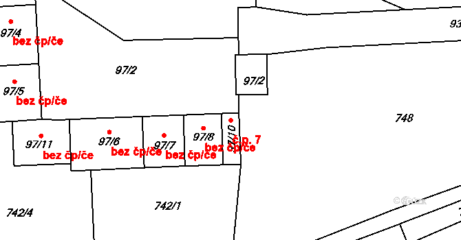 Borek 7, Suchomasty na parcele st. 97/10 v KÚ Suchomasty, Katastrální mapa