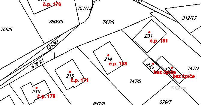 Bzová 168 na parcele st. 214 v KÚ Bzová u Hořovic, Katastrální mapa