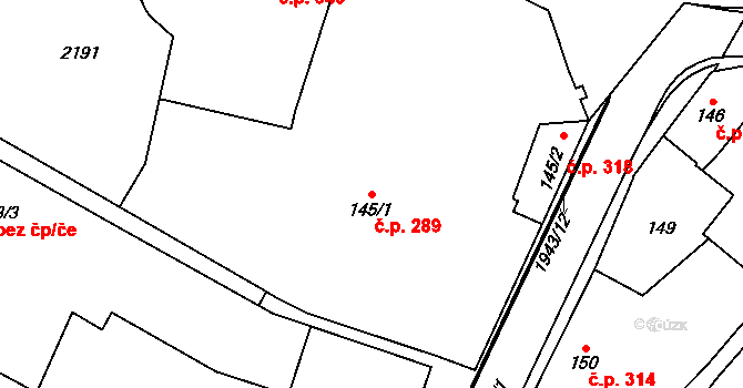 Třebechovice pod Orebem 289 na parcele st. 145/1 v KÚ Třebechovice pod Orebem, Katastrální mapa