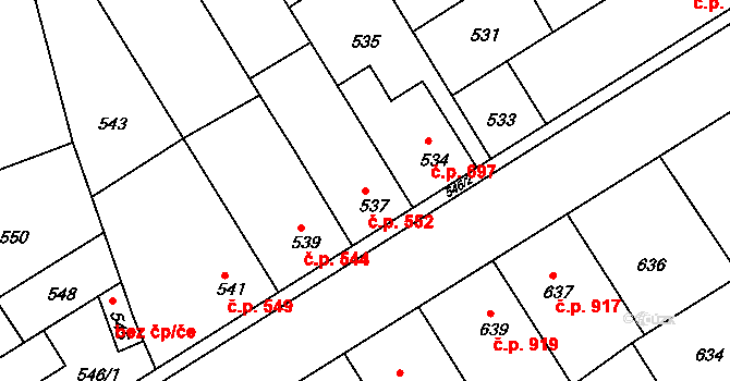 Hulín 552 na parcele st. 537 v KÚ Hulín, Katastrální mapa