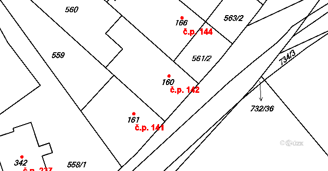 Pňovice 142 na parcele st. 160 v KÚ Pňovice, Katastrální mapa