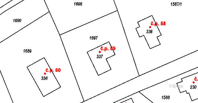 Valy 59, Krompach na parcele st. 337 v KÚ Krompach, Katastrální mapa