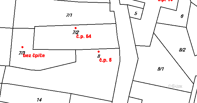 Lounky 5, Chodouny na parcele st. 8 v KÚ Lounky, Katastrální mapa