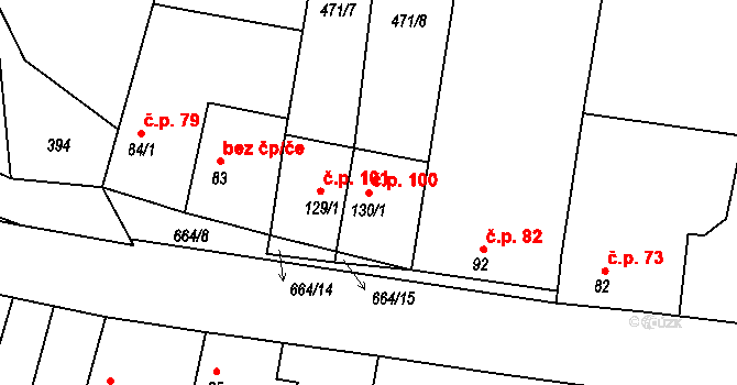 Podbradec 100, Mšené-lázně na parcele st. 130/1 v KÚ Podbradec, Katastrální mapa
