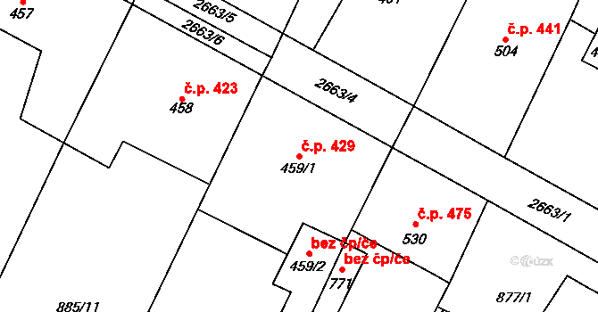 Třebenice 429 na parcele st. 459/1 v KÚ Třebenice, Katastrální mapa