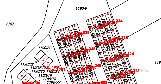 Bechyně 348 na parcele st. 1193/63 v KÚ Bechyně, Katastrální mapa