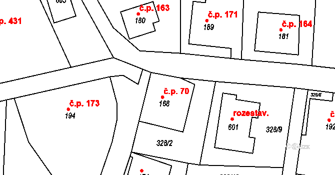 Dolní Poustevna 70 na parcele st. 168 v KÚ Dolní Poustevna, Katastrální mapa