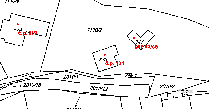 Líšnice 101 na parcele st. 375 v KÚ Líšnice, Katastrální mapa