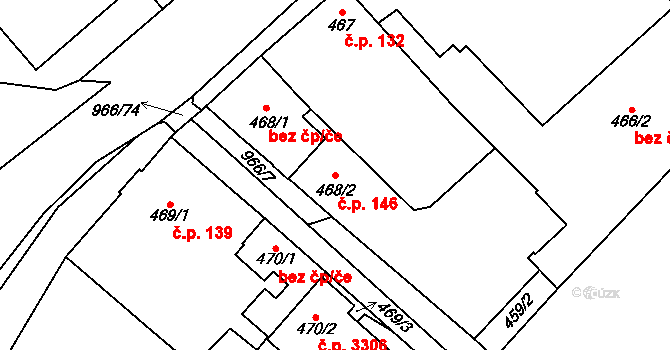 Milovice 146 na parcele st. 468/2 v KÚ Milovice nad Labem, Katastrální mapa