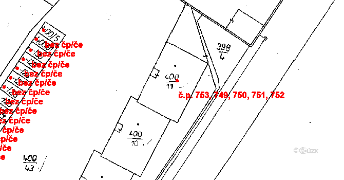 Poděbrady II 749,750,751,752,753, Poděbrady na parcele st. 400/11 v KÚ Poděbrady, Katastrální mapa