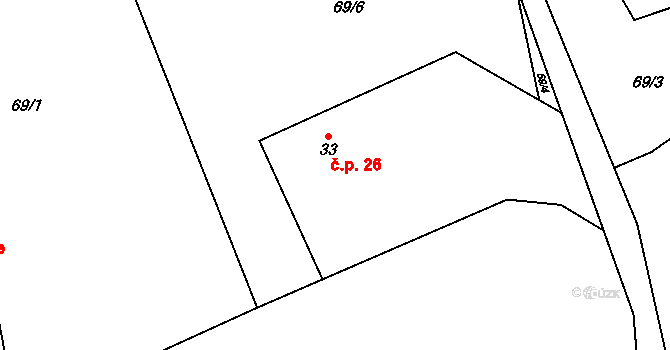 Hodějovice 26, Pelhřimov na parcele st. 33 v KÚ Hodějovice, Katastrální mapa
