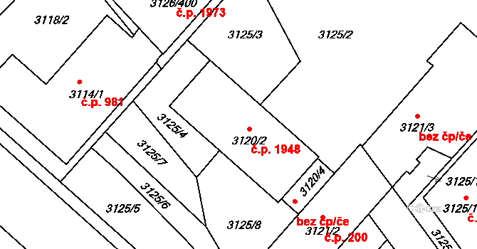 Pelhřimov 1948 na parcele st. 3120/2 v KÚ Pelhřimov, Katastrální mapa