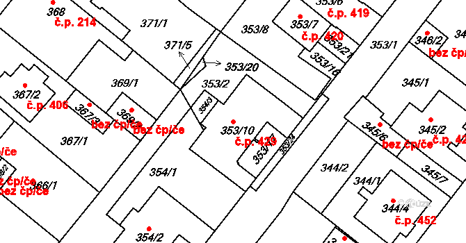 Sobědruhy 429, Teplice na parcele st. 353/10 v KÚ Sobědruhy, Katastrální mapa