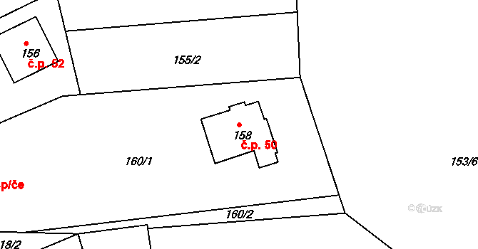 Milonice 50 na parcele st. 158 v KÚ Milonice u Lipůvky, Katastrální mapa