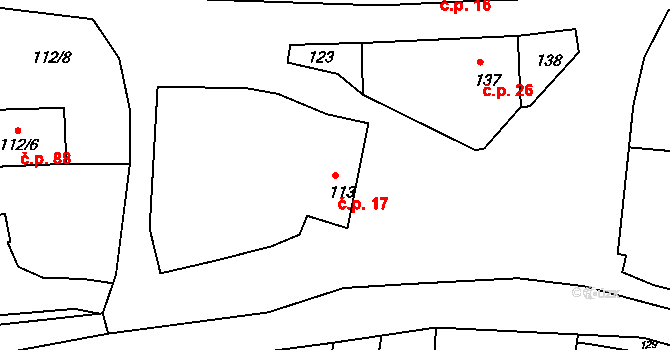Mělnická Vrutice 17, Velký Borek na parcele st. 113 v KÚ Mělnická Vrutice, Katastrální mapa