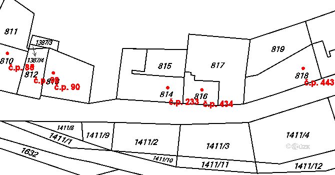 Řeporyje 233, Praha na parcele st. 814 v KÚ Řeporyje, Katastrální mapa