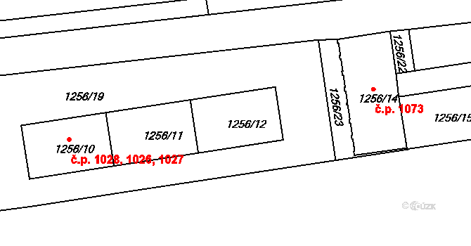 Krč 1026,1027,1028, Praha na parcele st. 1256/12 v KÚ Krč, Katastrální mapa