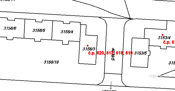 Dejvice 617,618,619,620, Praha na parcele st. 3156/3 v KÚ Dejvice, Katastrální mapa