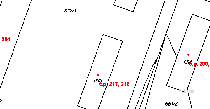 Jince 217,218 na parcele st. 633 v KÚ Jince, Katastrální mapa