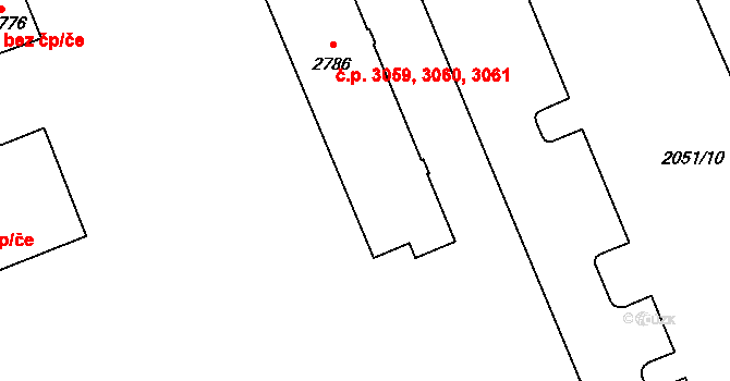 Hodonín 3059,3060,3061 na parcele st. 2786 v KÚ Hodonín, Katastrální mapa