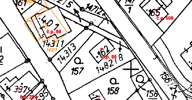 Jeřmanice 95 na parcele st. 162 v KÚ Jeřmanice, Katastrální mapa