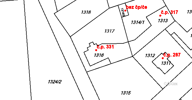 Liberec XI-Růžodol I 331, Liberec na parcele st. 1316 v KÚ Růžodol I, Katastrální mapa