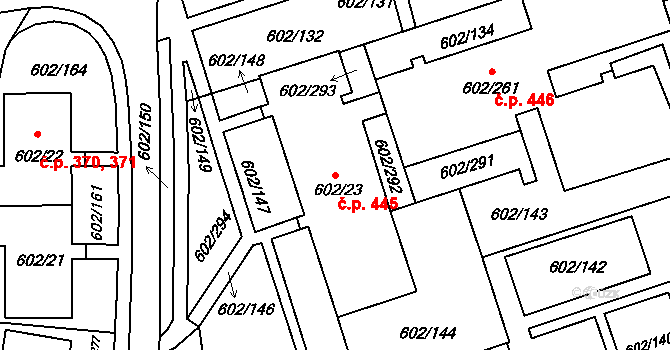 Liberec XII-Staré Pavlovice 445, Liberec na parcele st. 602/23 v KÚ Staré Pavlovice, Katastrální mapa