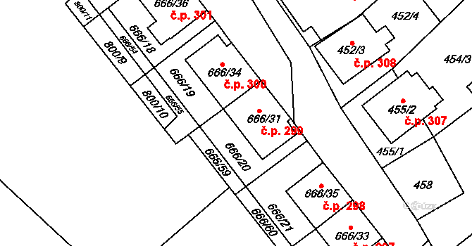 Vojkovice 299 na parcele st. 666/31 v KÚ Vojkovice u Židlochovic, Katastrální mapa
