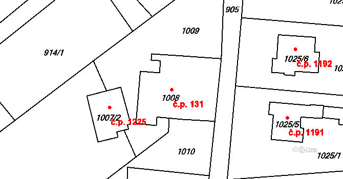 Ráj 131, Karviná na parcele st. 1008 v KÚ Ráj, Katastrální mapa