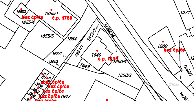Vsetín 1295 na parcele st. 1849 v KÚ Vsetín, Katastrální mapa