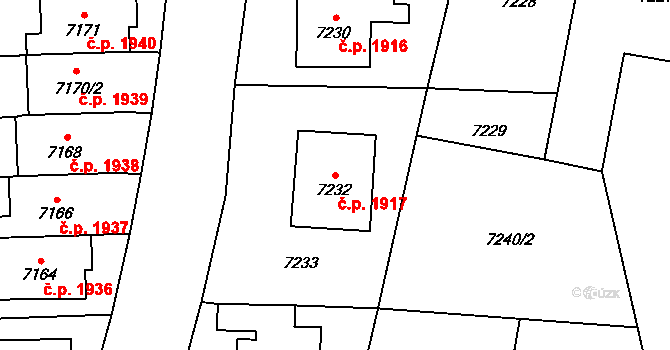 Vsetín 1917 na parcele st. 7232 v KÚ Vsetín, Katastrální mapa
