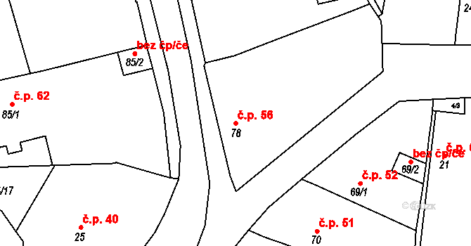 Polní Chrčice 56 na parcele st. 78 v KÚ Polní Chrčice, Katastrální mapa