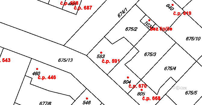 Velký Osek 591 na parcele st. 583 v KÚ Velký Osek, Katastrální mapa