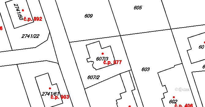 Bolatice 877 na parcele st. 607/3 v KÚ Bolatice, Katastrální mapa