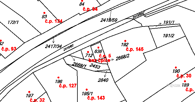 Klenčí pod Čerchovem 5 na parcele st. 636 v KÚ Klenčí pod Čerchovem, Katastrální mapa