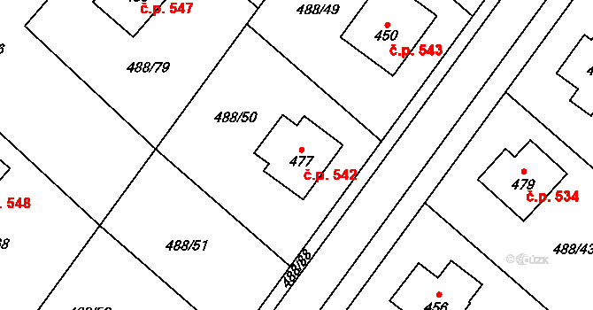Český Herálec 542, Herálec na parcele st. 477 v KÚ Český Herálec, Katastrální mapa