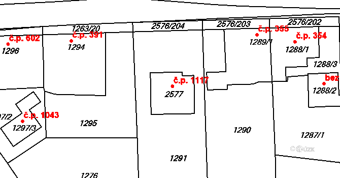 Třemošná 1117 na parcele st. 2577 v KÚ Třemošná, Katastrální mapa