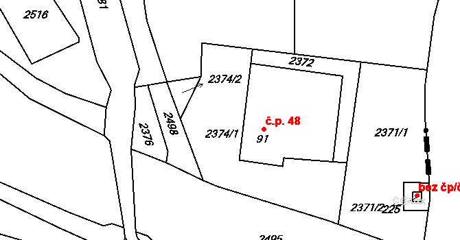 Horní Hedeč 48, Králíky na parcele st. 91 v KÚ Červený Potok, Katastrální mapa