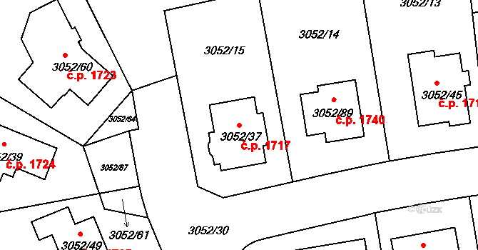 Bystřice nad Pernštejnem 1717 na parcele st. 3052/37 v KÚ Bystřice nad Pernštejnem, Katastrální mapa